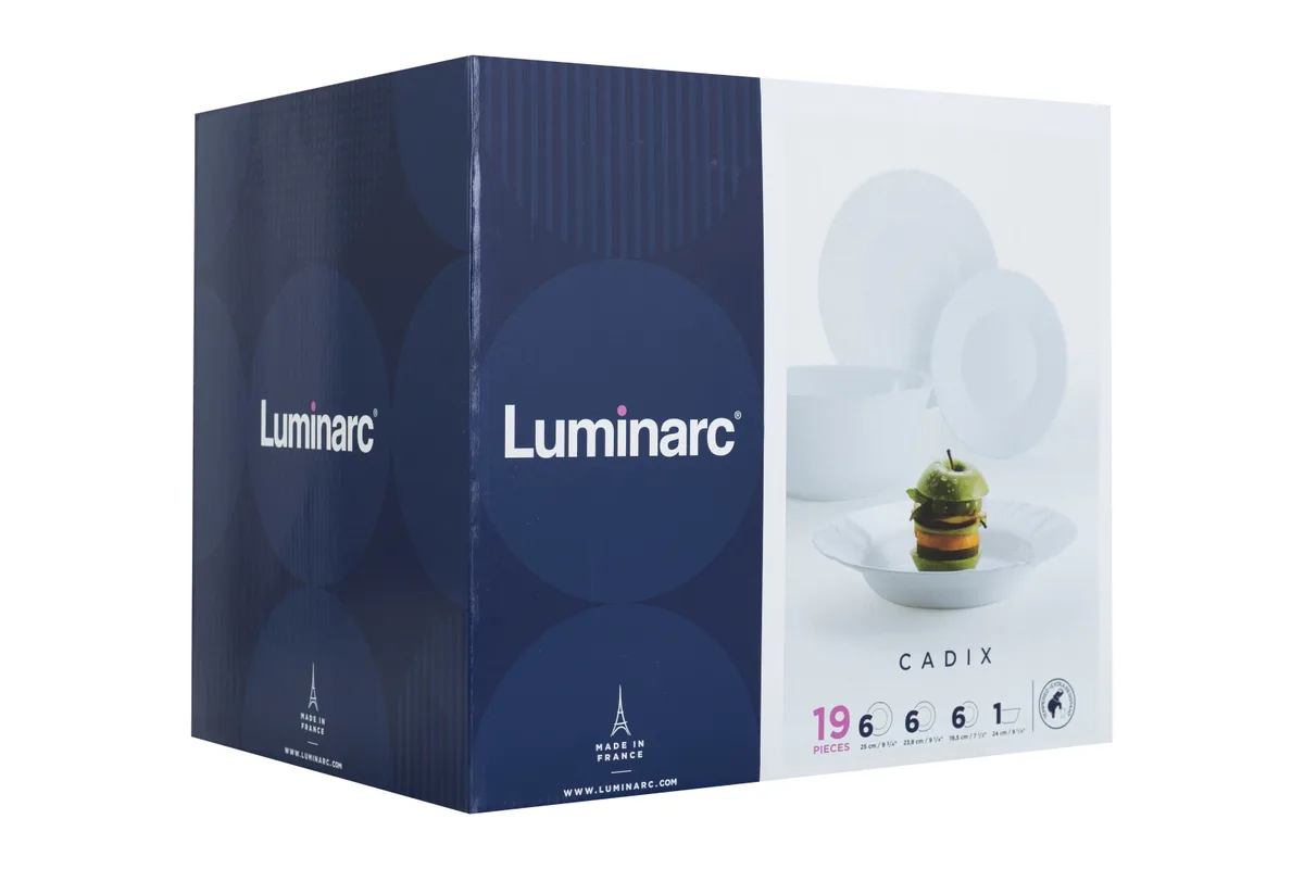 Сервиз столовый Luminarc закаленное стекло 19 предметов белый для 6 человек.