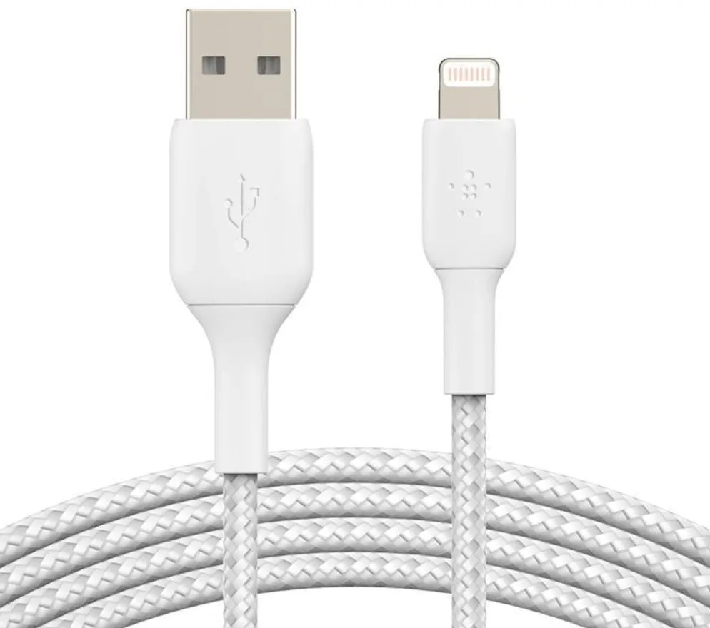 Кабель USB-A > Lightning заряджання/синхронізації Belkin 2м, 12Вт, плетений, білий