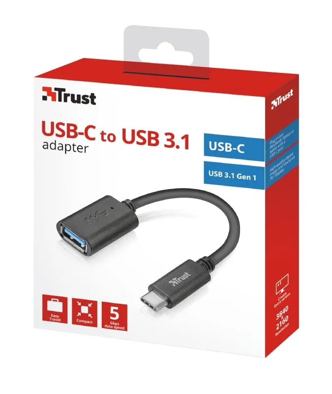 Адаптер Trust Calyx USB-C > USB3.0, 0.09м, чорний