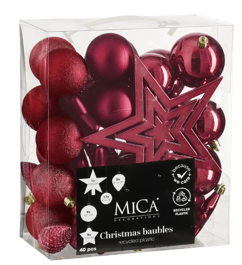 Елочные пластиковые шары и украшения Mica Decorations 40 шт 6 7 8 см Вишневые
