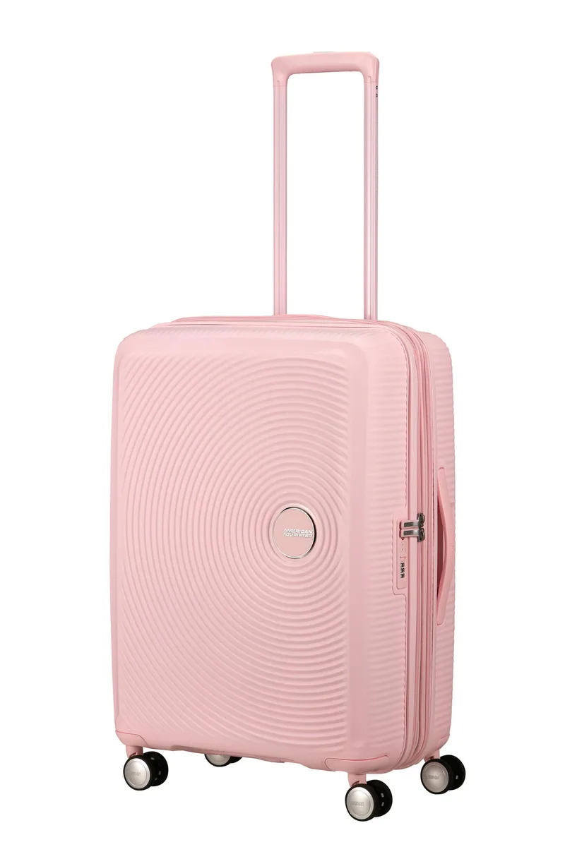 Валіза American Tourister, Soundbox, поліпропілен, середня, 67см, 71.5/81л, TSA, 4 колеса, EXP, пастельно-рожевий