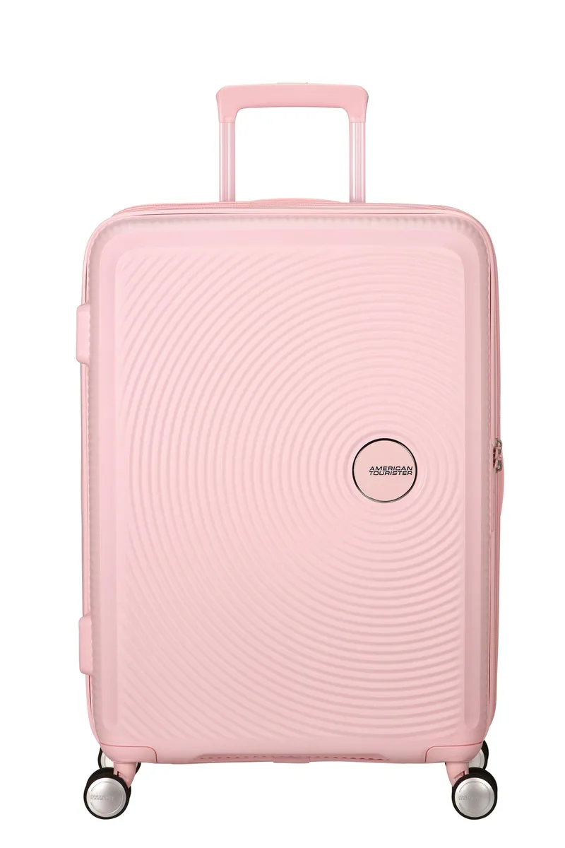 Валіза American Tourister, Soundbox, поліпропілен, середня, 67см, 71.5/81л, TSA, 4 колеса, EXP, пастельно-рожевий