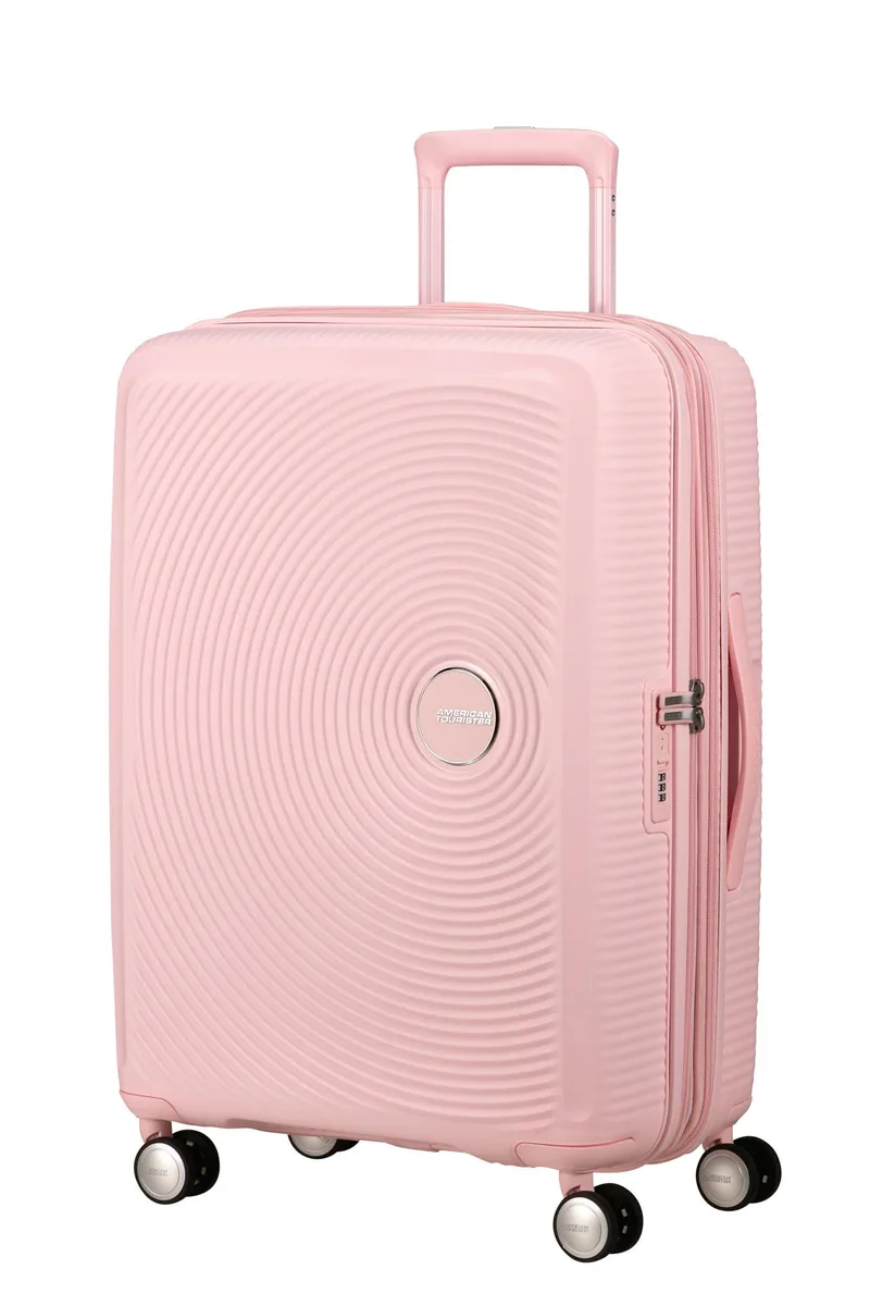 Валіза American Tourister, Soundbox, поліпропілен, середня, 67см, 71.5/81л, TSA, 4 колеса, EXP, пастельно-рожевий