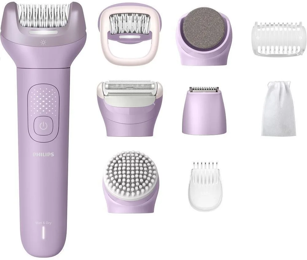 Епілятор Philips Series 9000, дисковий, акумуляторний, з пінцетом, для вологого та сухого використання, 6 насадок, у комплекті фут