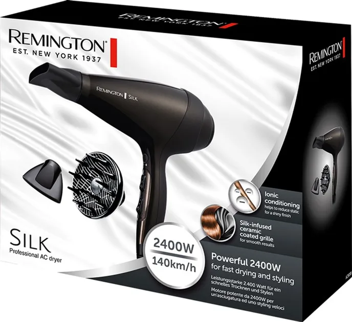 Фен Remington 2400 Вт чорний з іонізацією та концентраторами 29,2х21х8,8 см