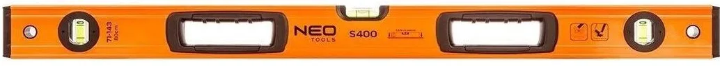 Рівень Neo Tools S 400 алюмінієвий, 80 см, з трьома капсулами та двома ручками.