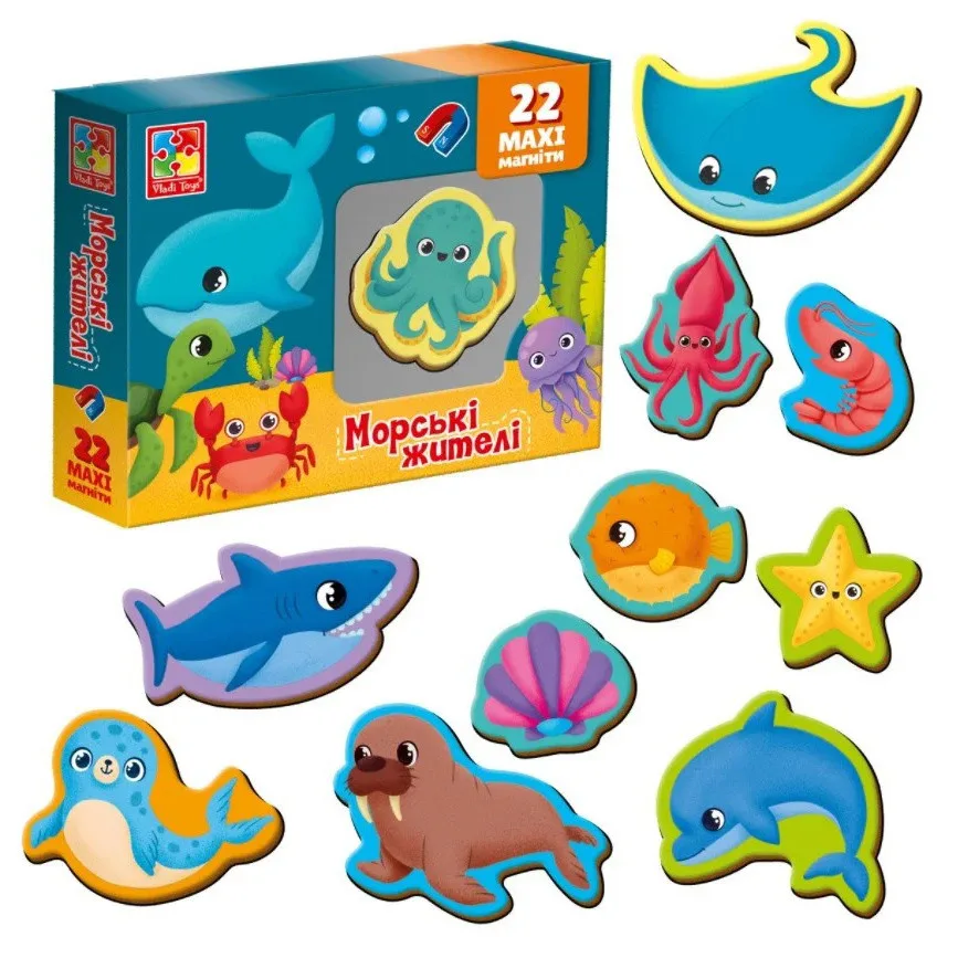 Набір магнітів Vladi Toys Пластикові 6 см Мультяшні морські мешканці