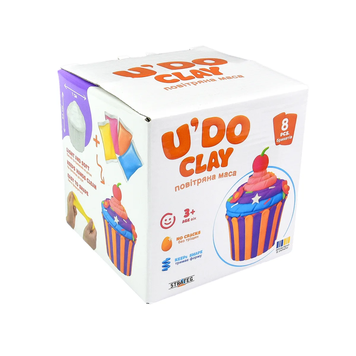 Набір для творчості Кекс U'DO Clay 8 брикетів 10 г легка маса для ліплення 11,5х11,5х11,5 см