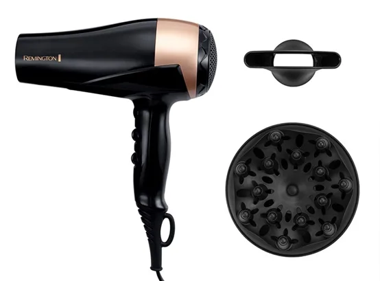 Фен Remington 2200 Вт черный золотистый 30х23,8х9,7 см с ионизацией и холодным воздухом.