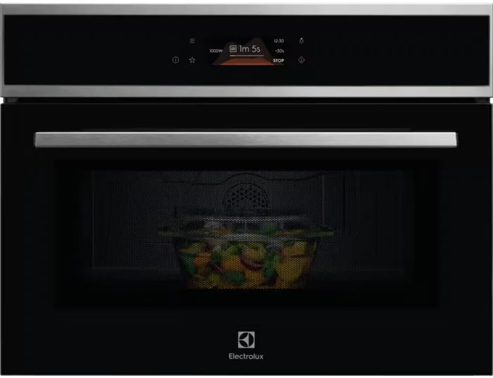 Вбудована мікрохвильова піч Electrolux, 44 л, електронне управління, 2100 Вт, гриль, чорний дисплей.