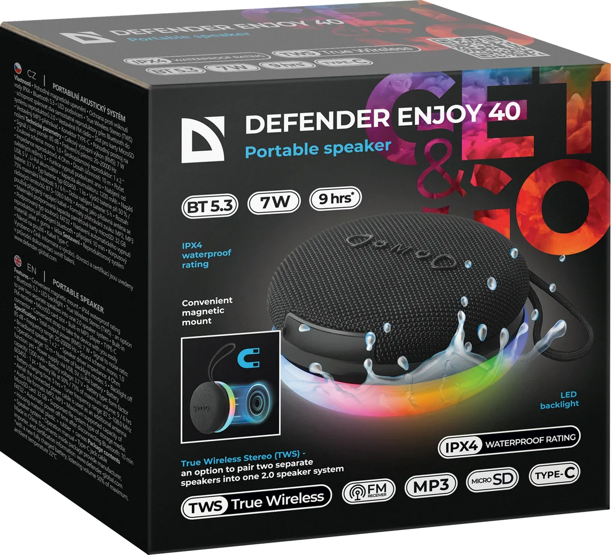 Портативна акустика Defender пластик 5,2х10,1х10 см чорна