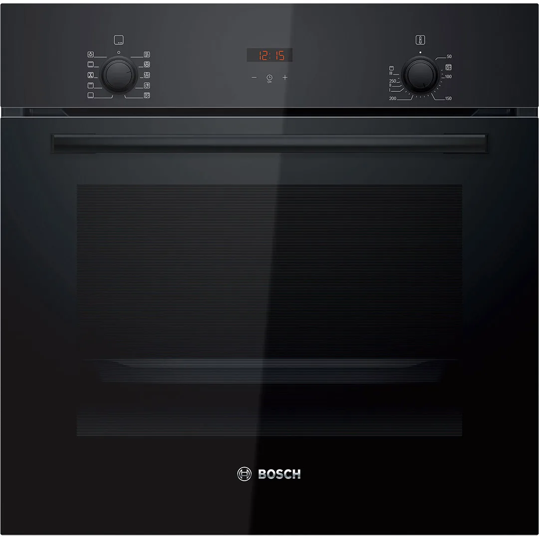 Електрична духова шафа Bosch, 66 л, клас енергоефективності A, з дисплеєм, конвекційна, чорного кольору.