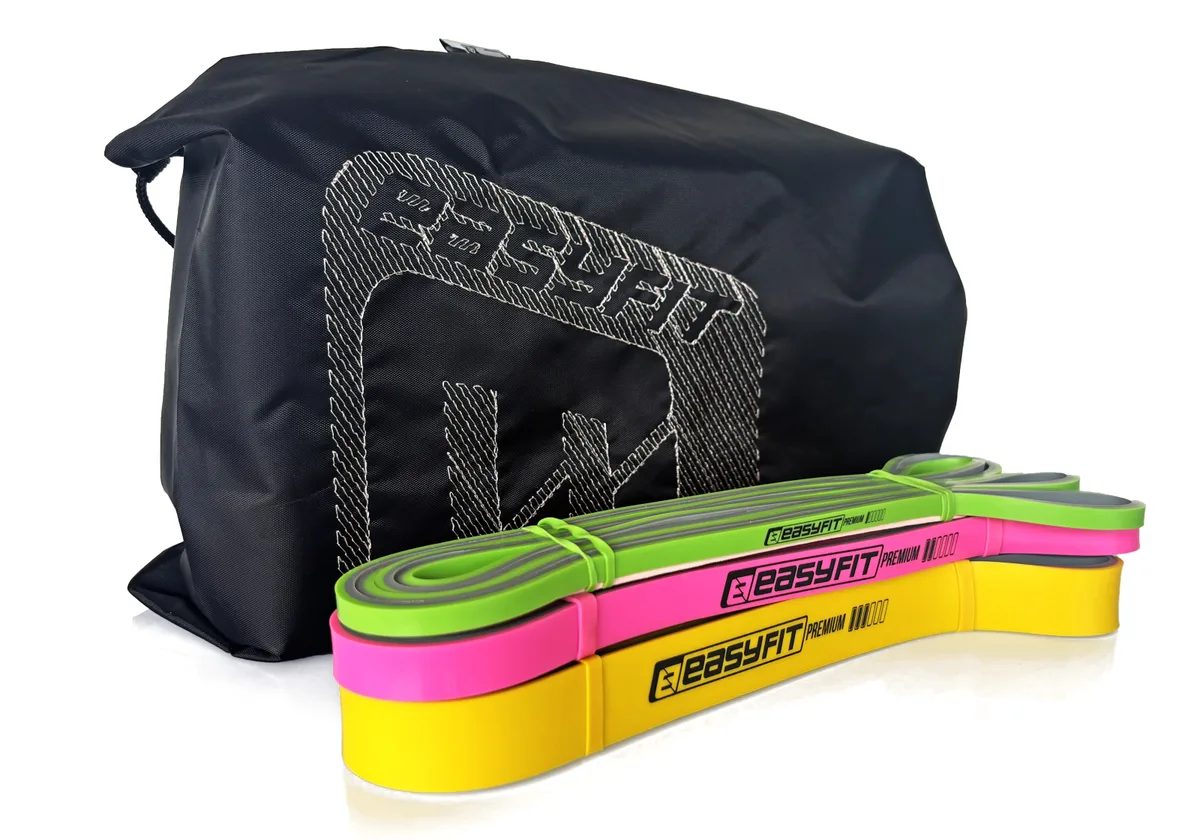 Набір резинок для підтягувань EasyFit Premium 2-32 кг 3 шт зелений рожевий жовтий