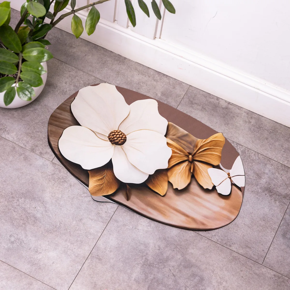 Коврик диатомитовый коричневый 58х38 см для ванной комнаты с 3D эффектом Petal Relief