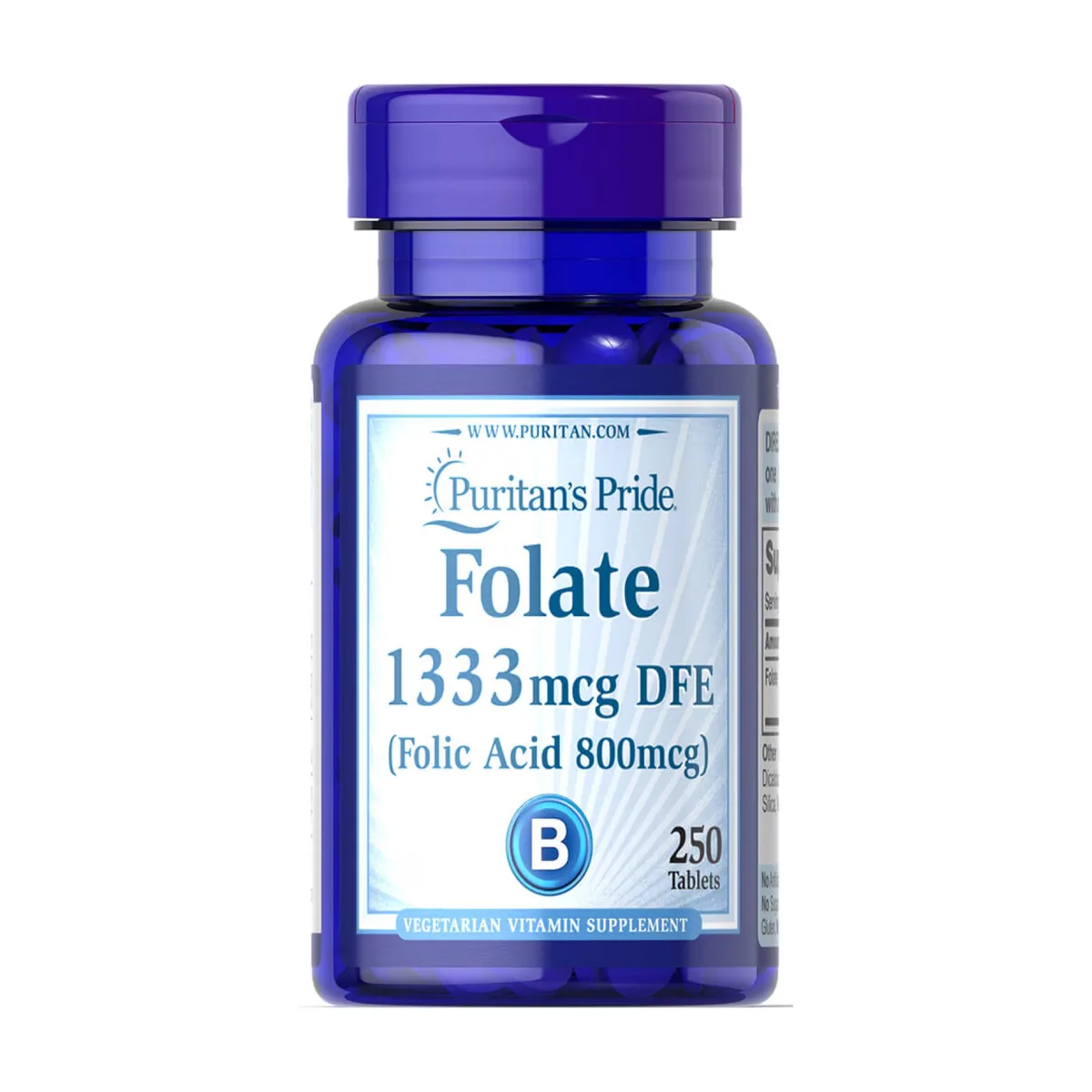 Фолиевая кислота Puritans Pride растительная целлюлоза 250 табл 1333 мкг DFE