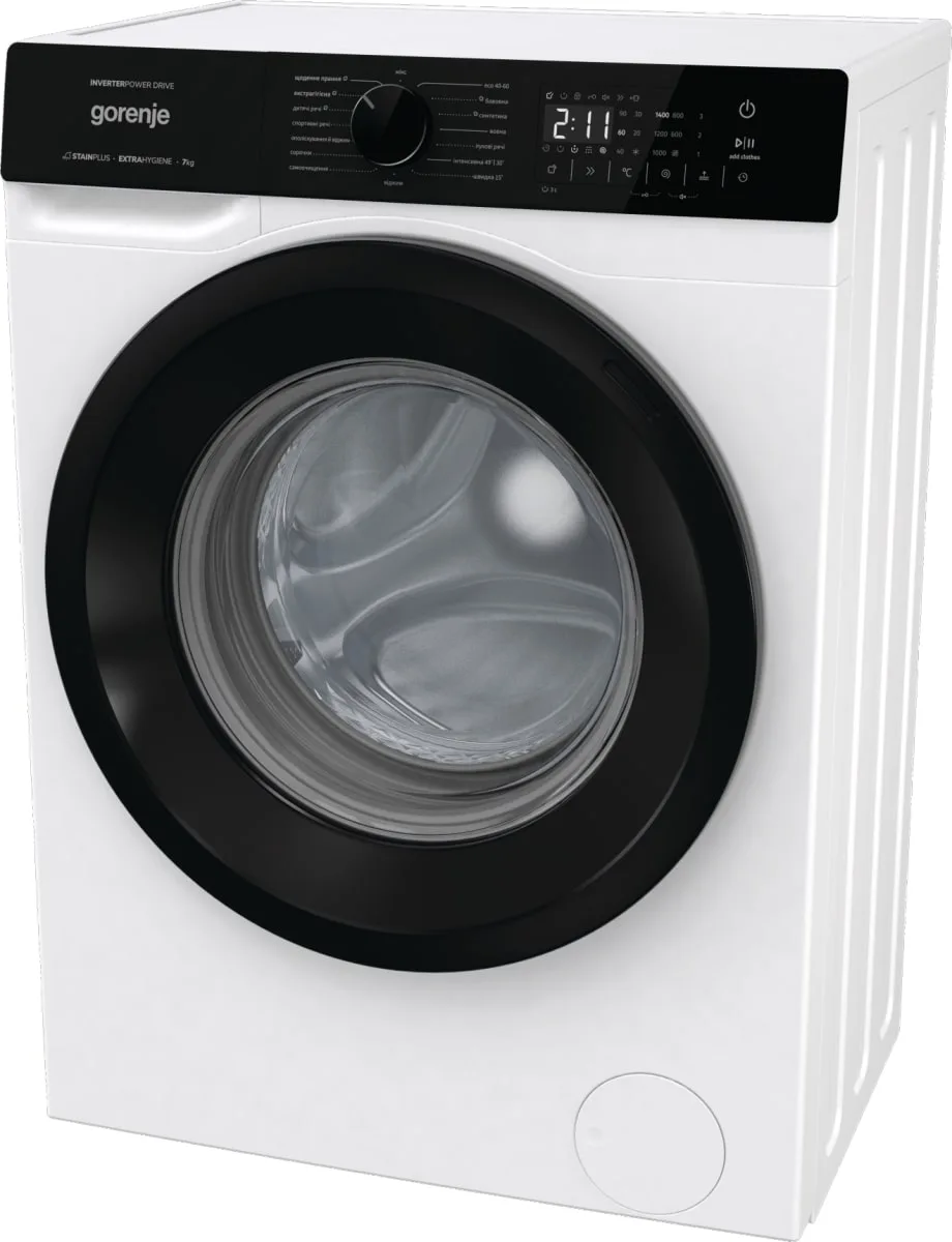 Фронтальна пральна машина Gorenje, 7 кг, 1400 об/хв, клас енергоспоживання A+++, 47 см, з дисплеєм, паровими функціями, інверторни