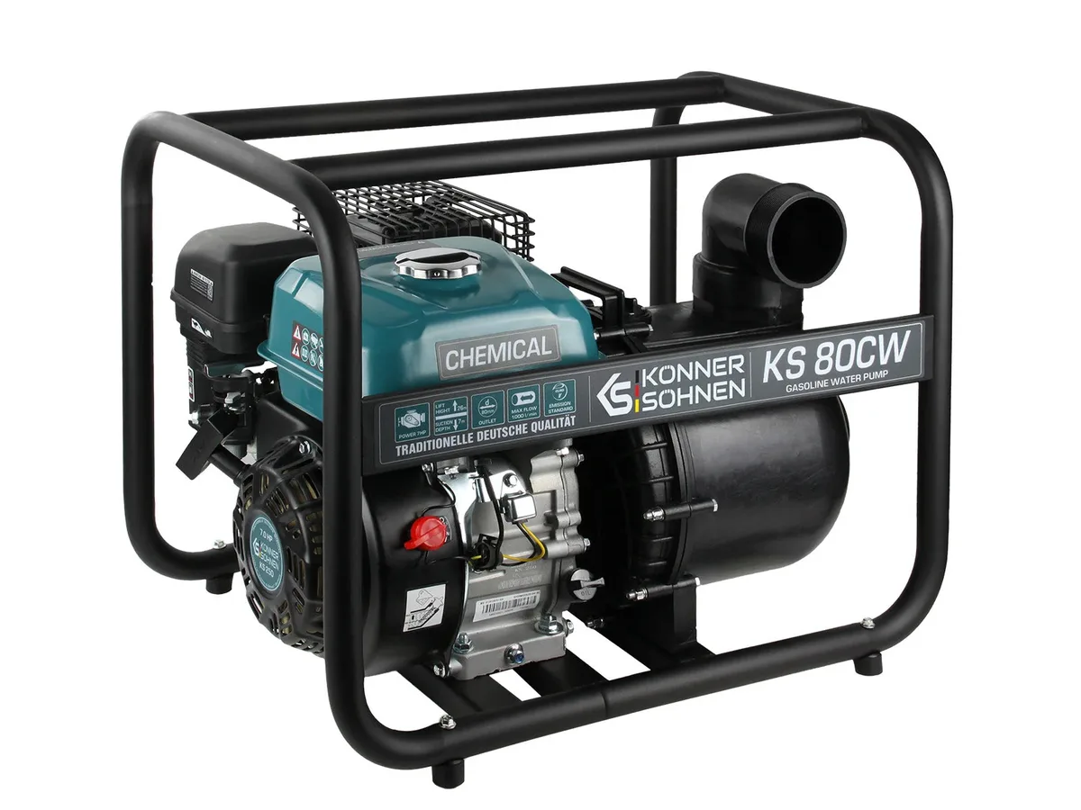 Бензинова мотопомпа KonnerSohnen KS 80CW, продуктивність 1000 л/хв, потужність 7.0 к.с, вага 28 кг.