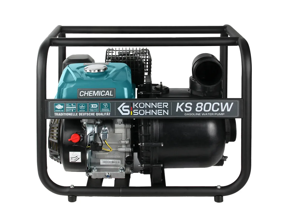 Бензинова мотопомпа KonnerSohnen KS 80CW, продуктивність 1000 л/хв, потужність 7.0 к.с, вага 28 кг.