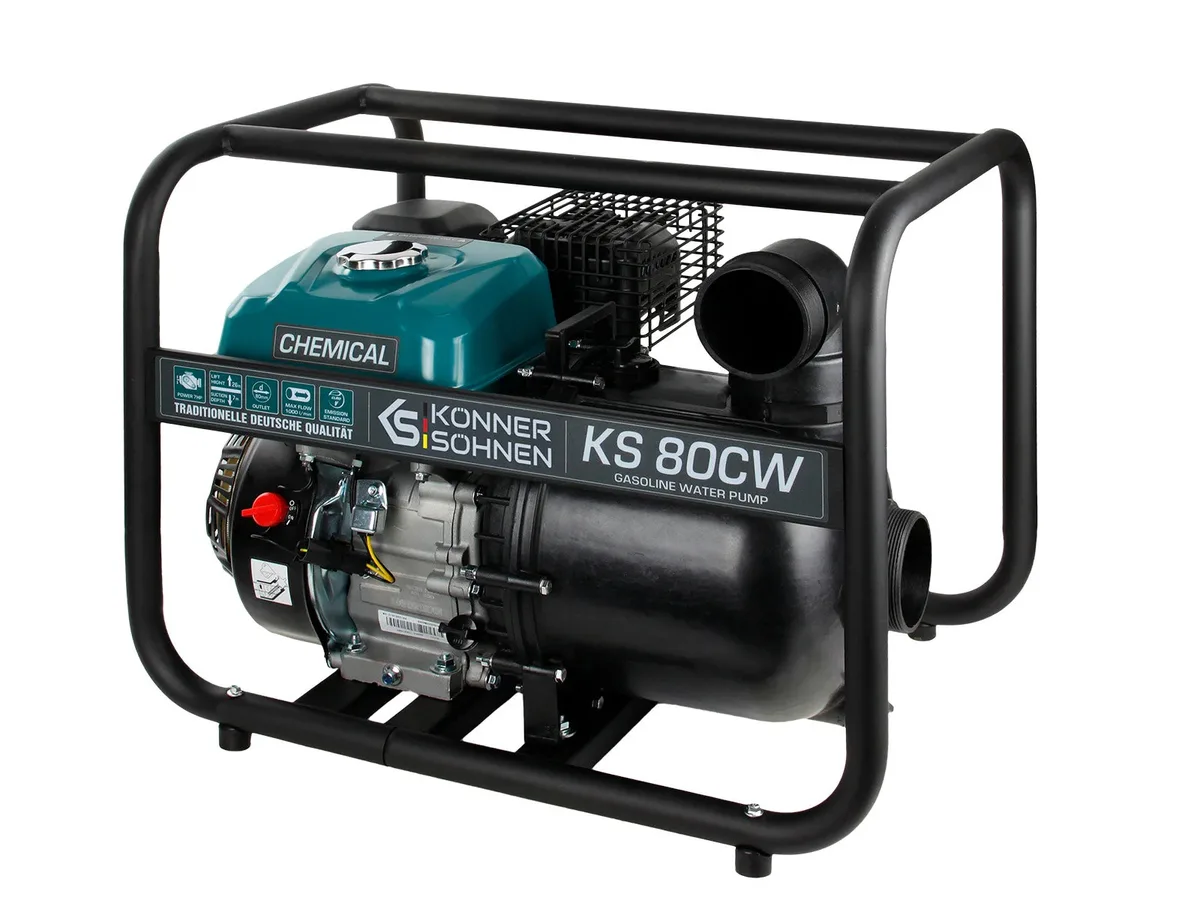 Бензинова мотопомпа KonnerSohnen KS 80CW, продуктивність 1000 л/хв, потужність 7.0 к.с, вага 28 кг.