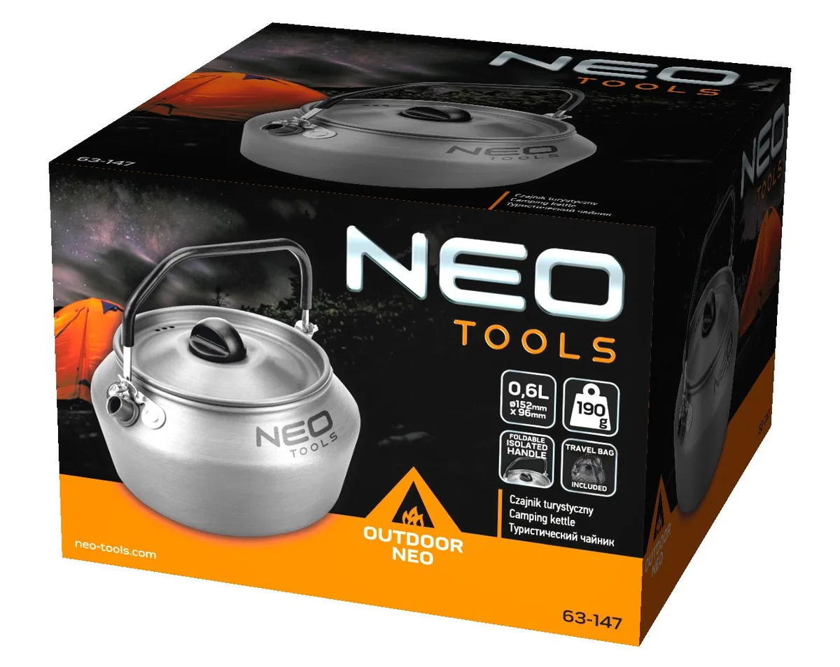 Чайник туристичний Neo Tools, 0.8л, анодований алюміній, складане руків'я, сертифікат LFGB, чохол, 0.19кг