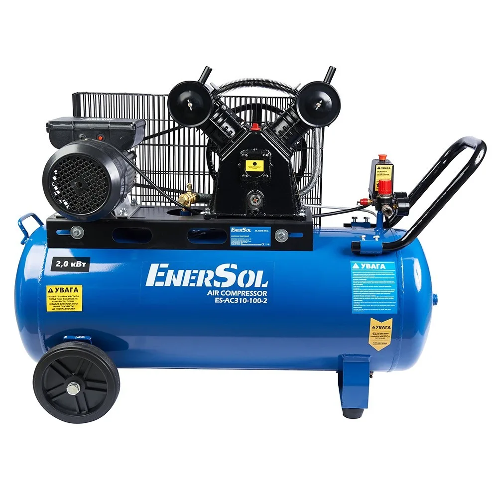 Безмасляний повітряний компресор EnerSol ES-AC310-100-2, 2.2 кВт, 100 л, 311 л/хв, 8 бар, 69.4 кг.