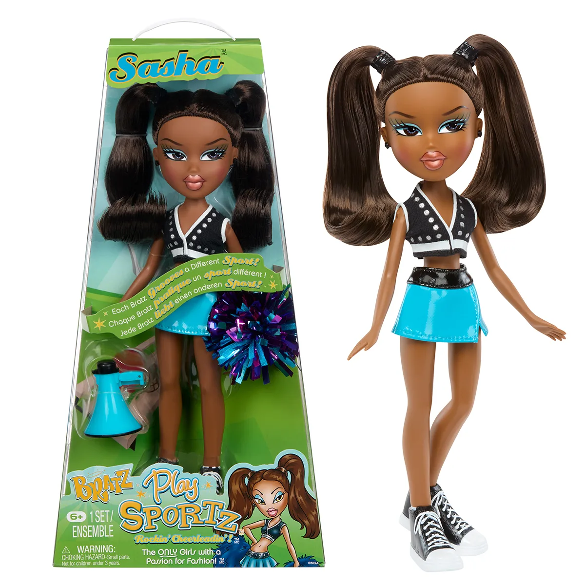 Ігровий набір Bratz Чирлідерка Саша комбіновані матеріали 29 см чорний синій