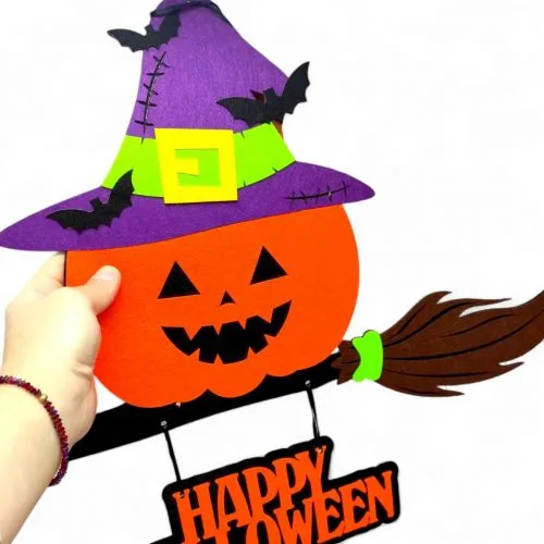 Виріб із фетру "Тик на мітлі" 50см*43см Аплі Краплі декор для Halloween осінній декор для дому