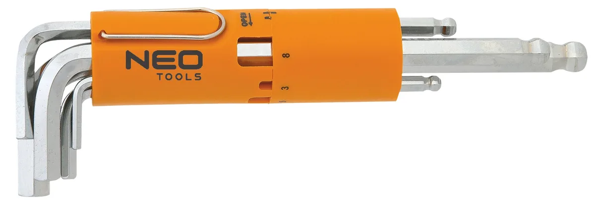 Ключі шестигранні Neo Tools, довгі, кулястий наконечник, CrV, 2-10мм, набір 8шт