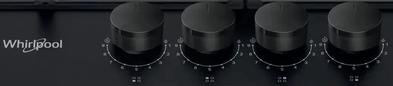 Газова варильна поверхня Whirlpool, 60 см, чавун, конфорка з подвійним полум'ям, чорна.
