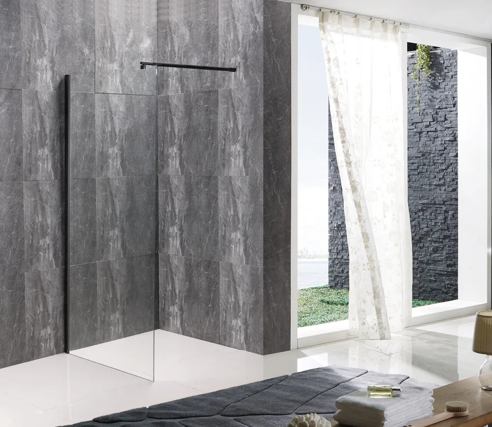 Душевая перегородка MIXXUS PREMIUM 8мм 140х200 см Черное прозрачное стекло Walk-In