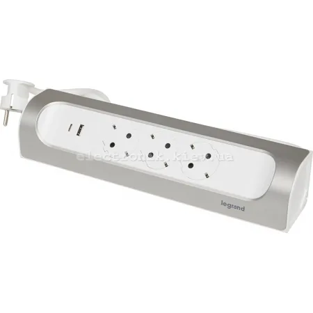 Сетевой удлинитель Legrand без кабеля, 3xТипF, 16A, 1xUSB-A, 1xUSB-C, угловой, белый.