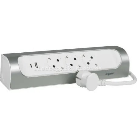 Сетевой удлинитель Legrand без кабеля, 3xТипF, 16A, 1xUSB-A, 1xUSB-C, угловой, белый.