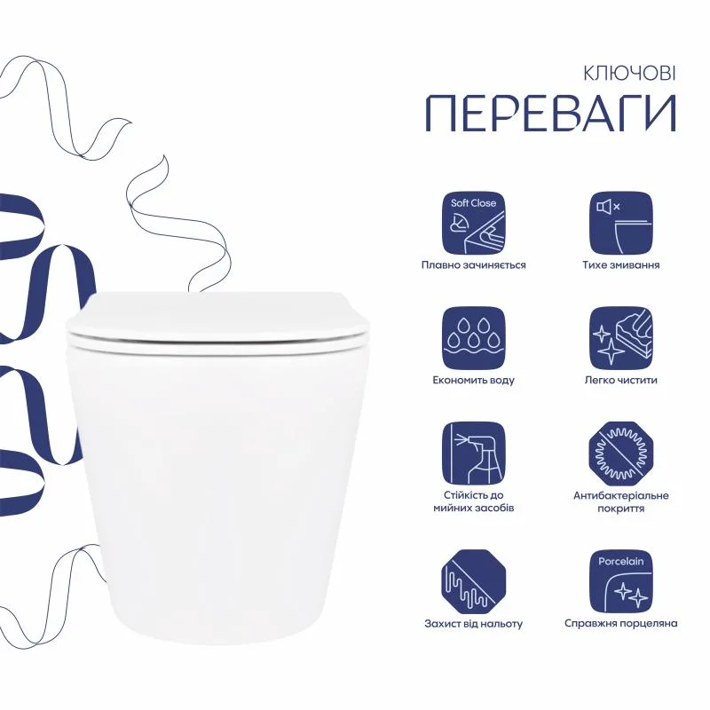 Унитаз подвесной безободковый Ultra Quiet 520х365х365 мм керамика белый