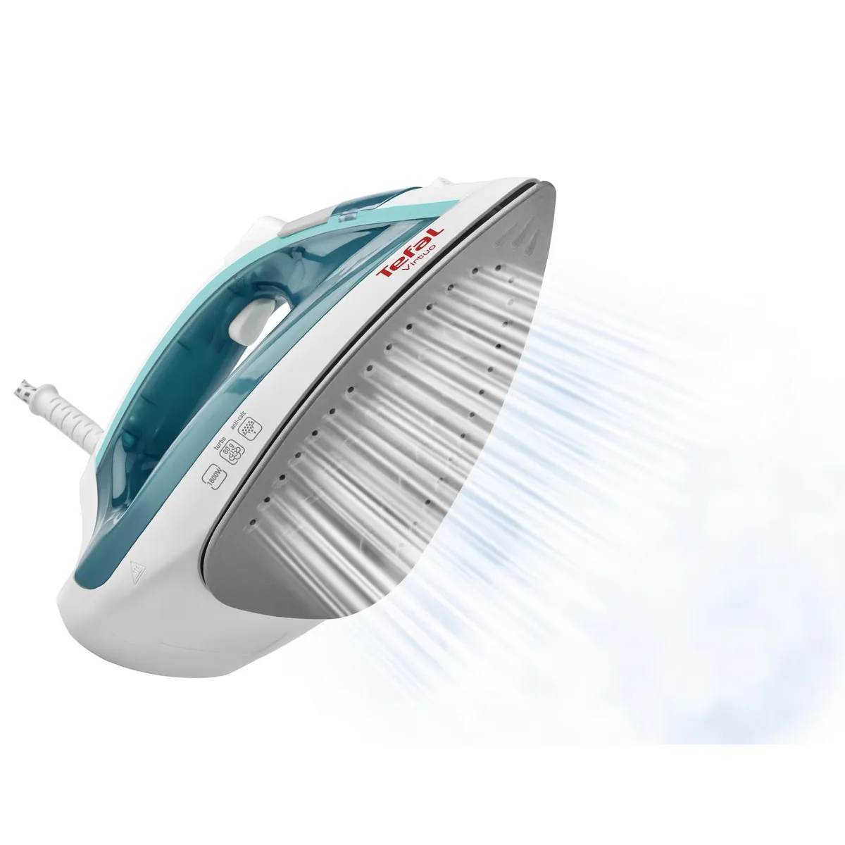 Пароутюг Tefal Virtuo, 1800Вт, 200мл, потужний паровий удар -80°C, постійна подача пари - 24г/хв, керамічна підошва, біло-бірюзово