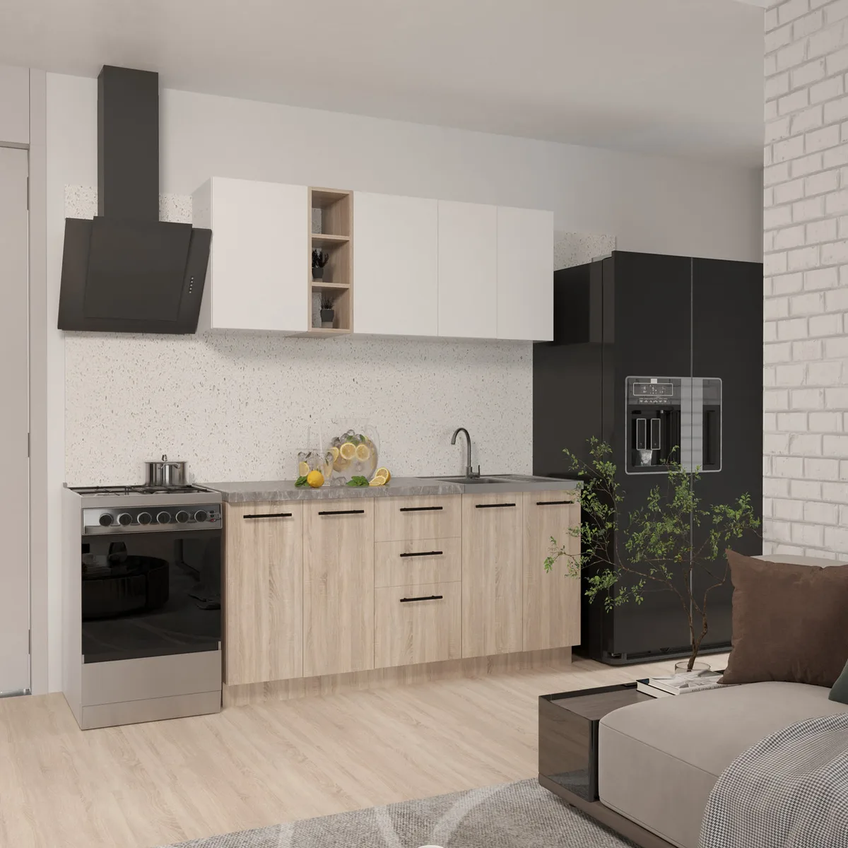 Кухня Стиль Comfort 1,6 м Дуб Сонома Белый с столешницей модульная кухня для дома и квартиры кухонный гарнитур