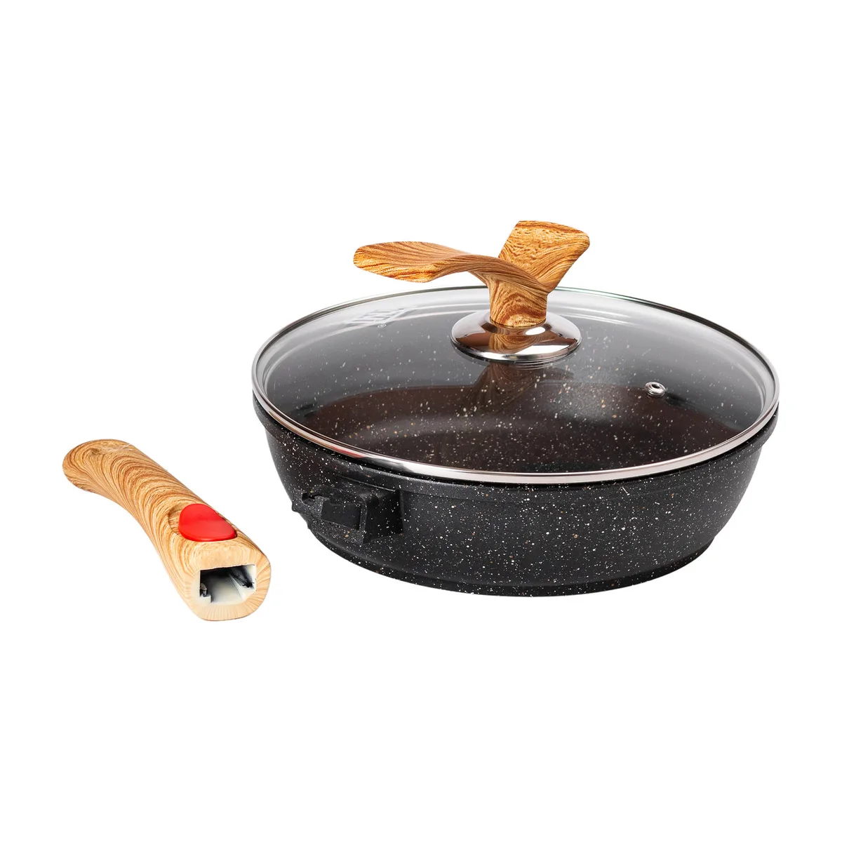 Алюмінієва глибока сковорода 24 см 2,4 л чорна MGC зі скляною кришкою