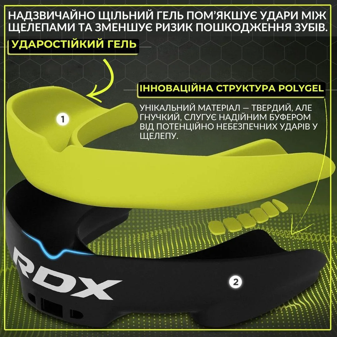 Капа RDX термопластик доросла 12+ Чорна/Зелена