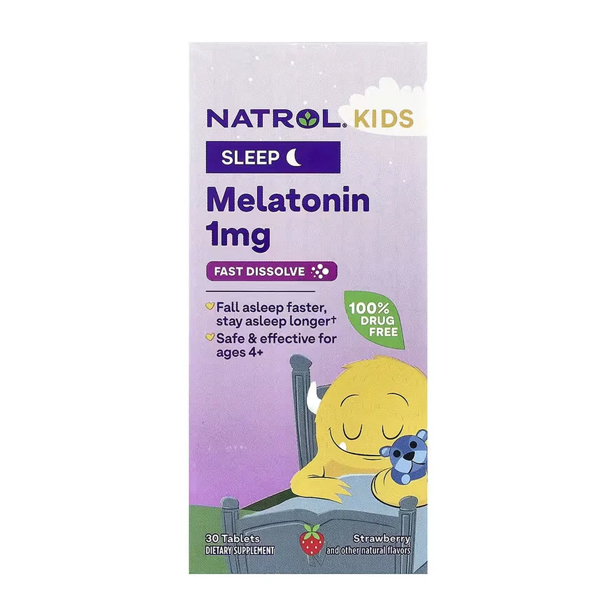 Мелатонін для дітей NATROL 1 мг 30 табл Вегетаріанський без ГМО натуральний смак