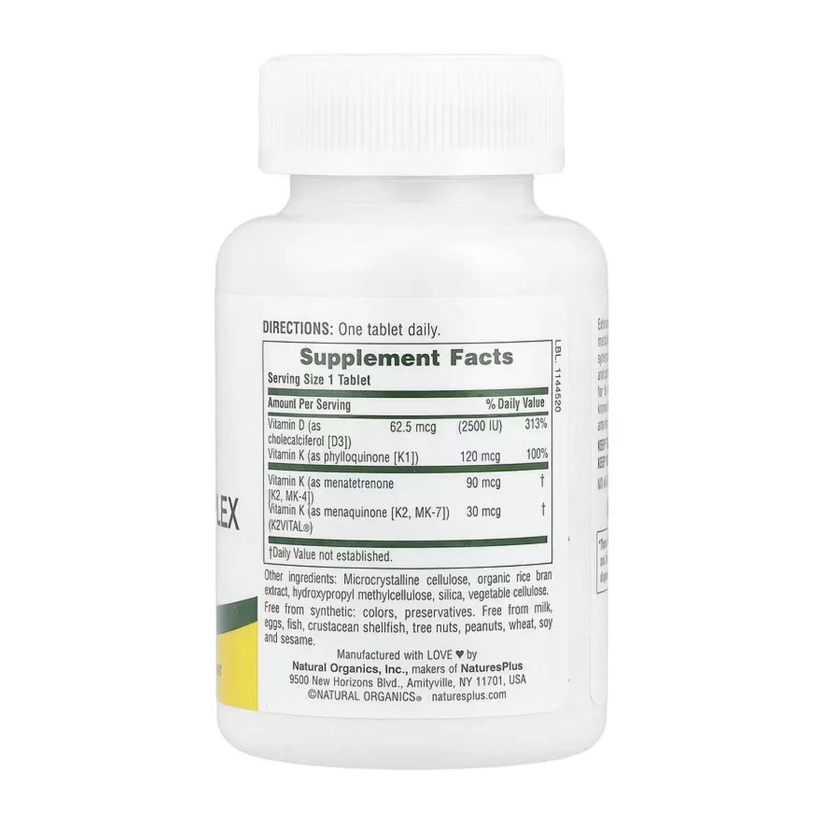 Vit D3 K2 2500 IU 120 mcg 90 таб Nature's Plus вегетарианский без глютена без стеарата магния