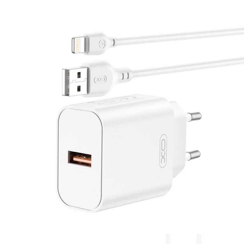 Мережевий зарядний пристрій XO 18W USB Lightning 1м Білий