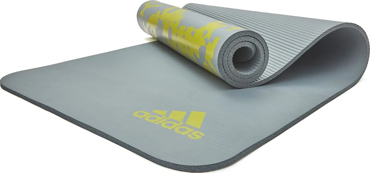 Килимок для йоги Adidas NBR 183х61 см сірий жовтий 10 мм
