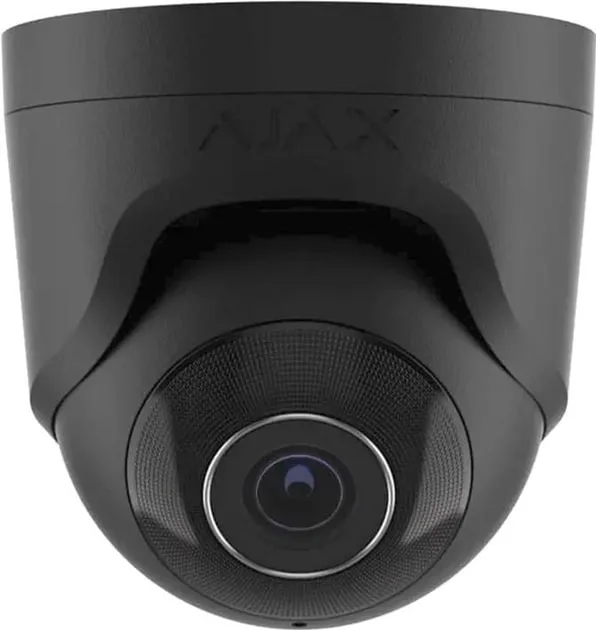 IP-камера проводная Ajax TurretCam, 8 Мп, 4 мм, Poe, True WDR, IP 65, ИК 35 м, аудио, угол обзора 75° до 85°, купольная, черная.