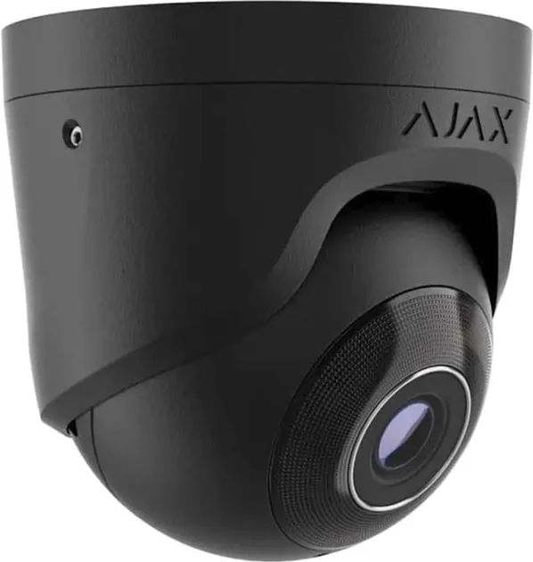 IP-камера проводная Ajax TurretCam, 8 Мп, 4 мм, Poe, True WDR, IP 65, ИК 35 м, аудио, угол обзора 75° до 85°, купольная, черная.