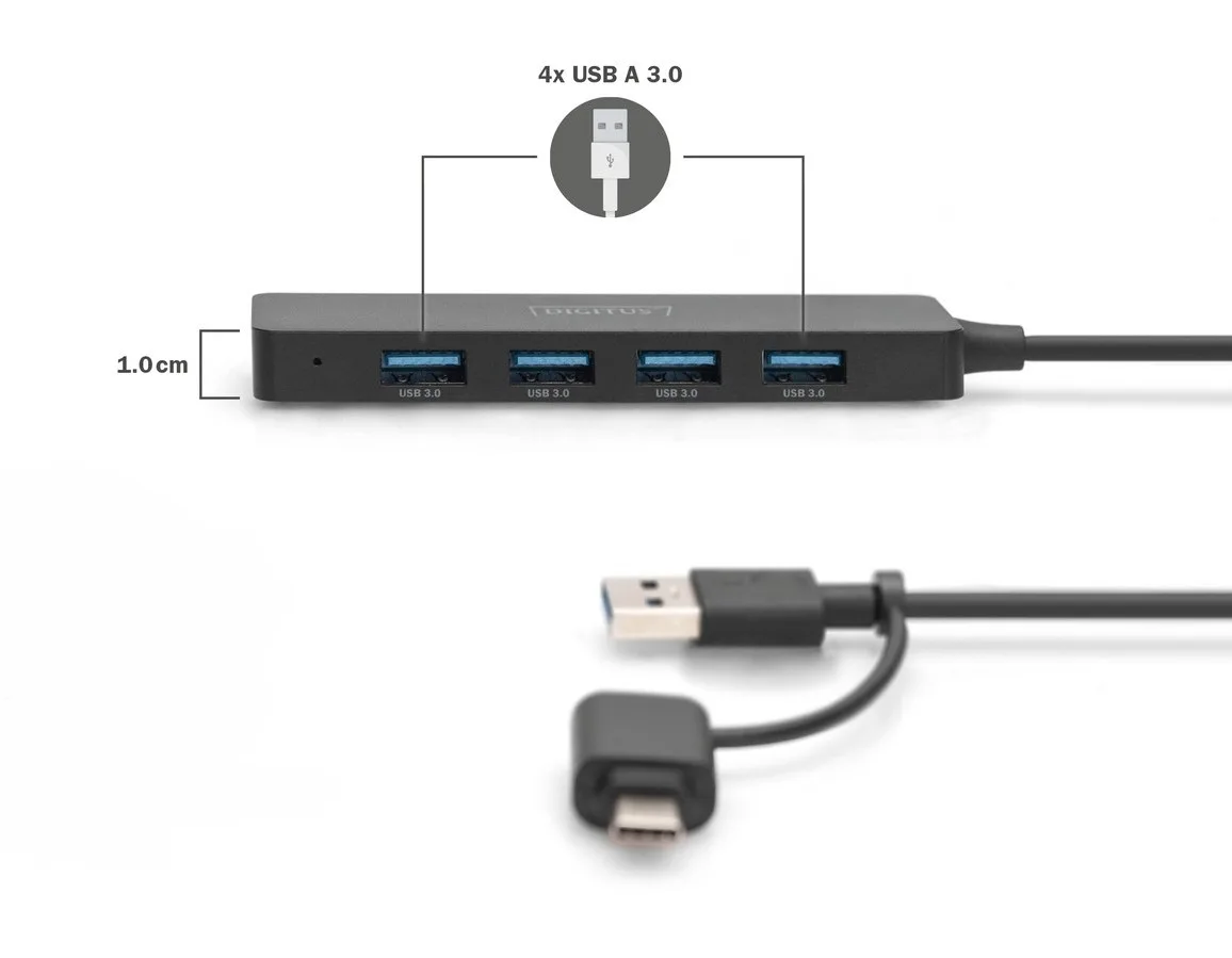 Хаб DIGITUS USB 3.0 4 порти 1,2 м чорний