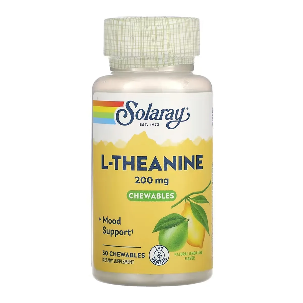 L-Theanine жувальні таблетки Solaray 200 мг 30 штук Лимонний лайм