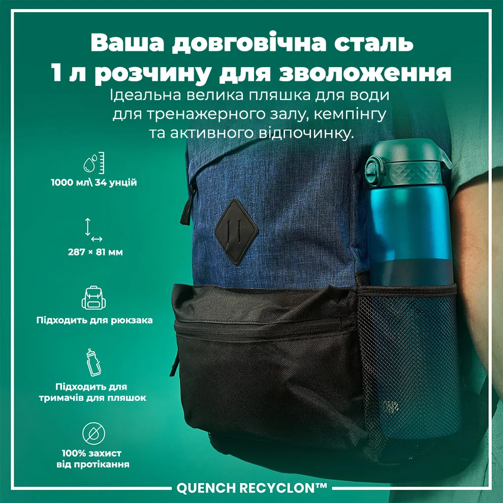 Пляшка для води ION8 Recyclon 1000 мл Блакитна