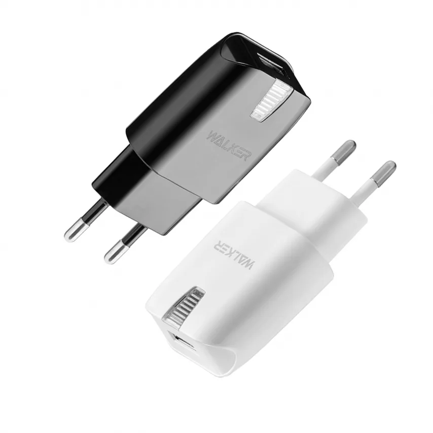 Сетевой зарядное устройство 2в1 WALKER пластик 1USB 2,1A черный