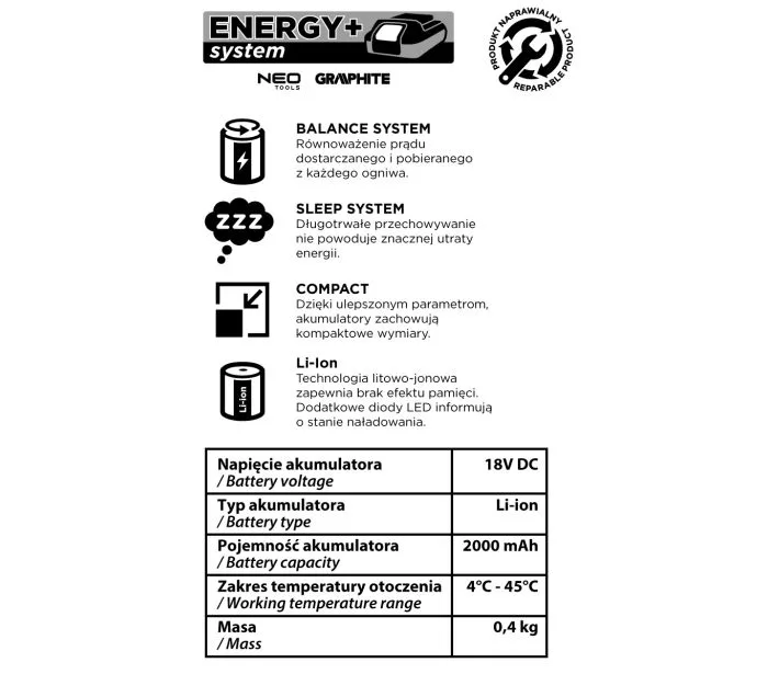 Акумулятор GRAPHITE Energy+ 2000 мАг 0.4 кг