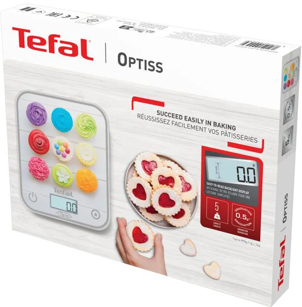 Кухонні ваги Tefal Скло 17,5х21,5 см Білий з малюнком