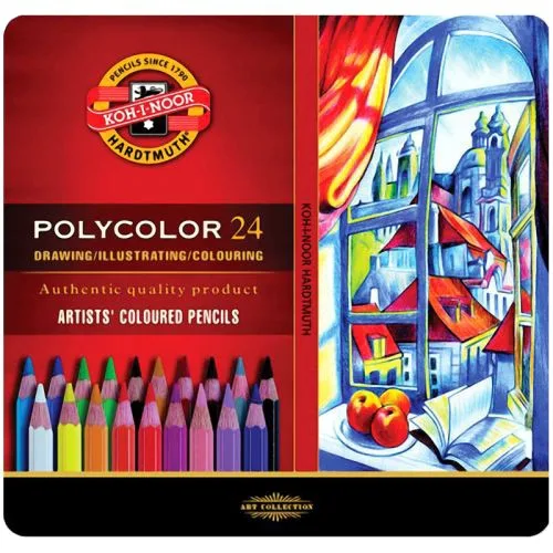 Художні кольорові олівці KOH-I-NOOR POLYCOLOR 24 кольори для малювання графічних робіт.